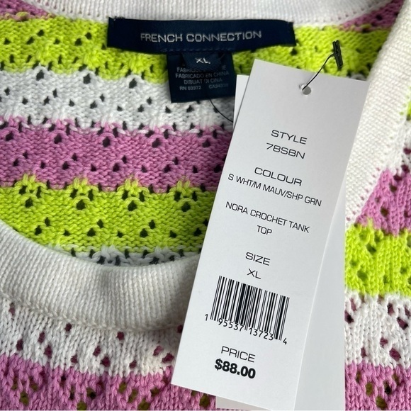 NEW French Connection Multicolour Striped Nora Crochet Tank Top US XL - Picture 5 of 6